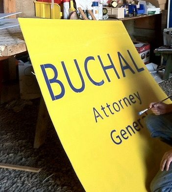 Hand painted James Buchal sign