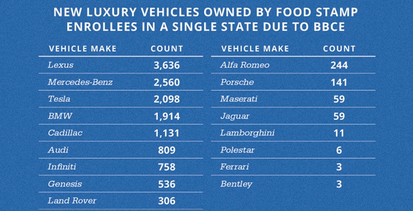 Chart: Luxury cars owned by food stamp users