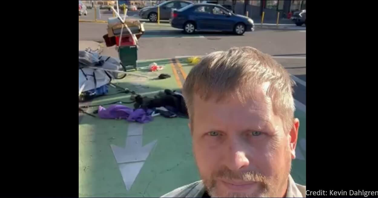 Homeless perch camps in middle of street