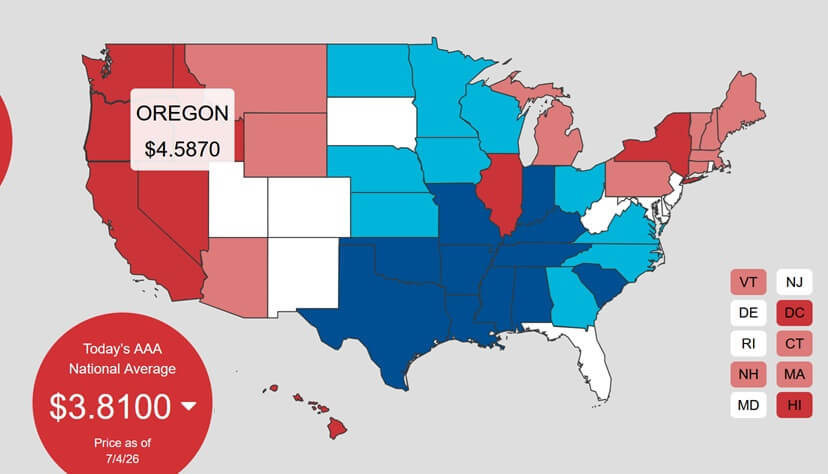 Gas Price: U.S. $3.80, Oregon $4.58